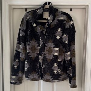 Thread & Supply Black and Gray Patterned Teddy Jacket